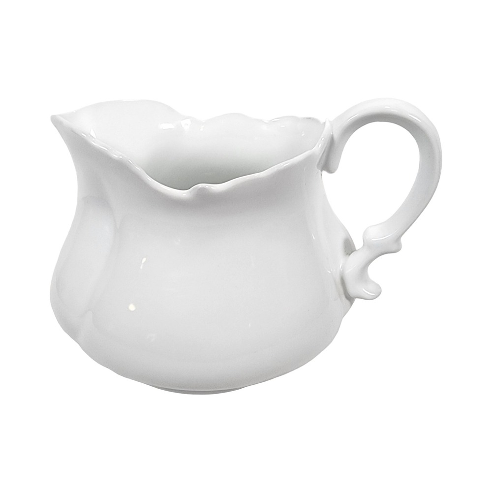 Kaldun & Bogle White Ceramic Creamer Pitcher Scalloped‎ Rim Glossy 4 Inch